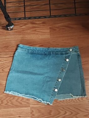 SO Denim Asymmetrical Button Mini Skort